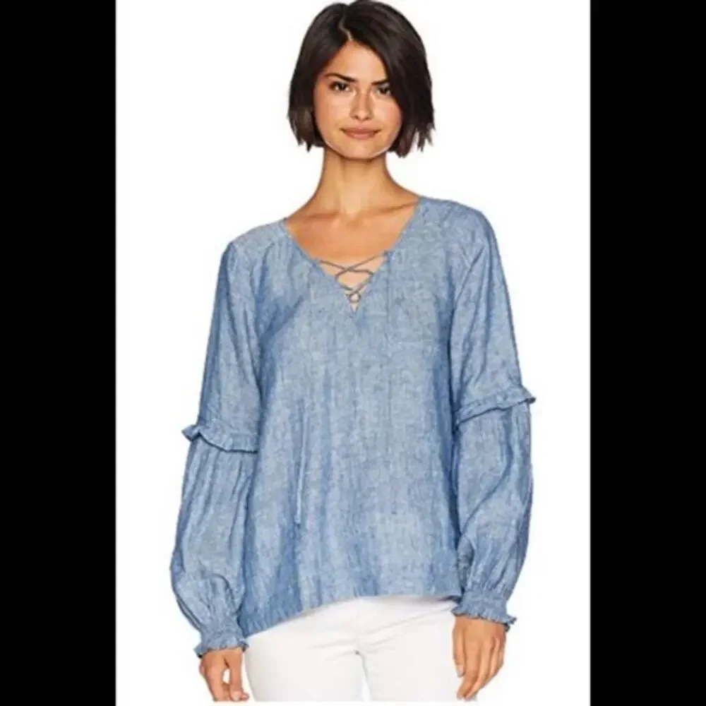 Sanctuary Lila Linen Lace-up Top Balloon Sleeve Top 2x
